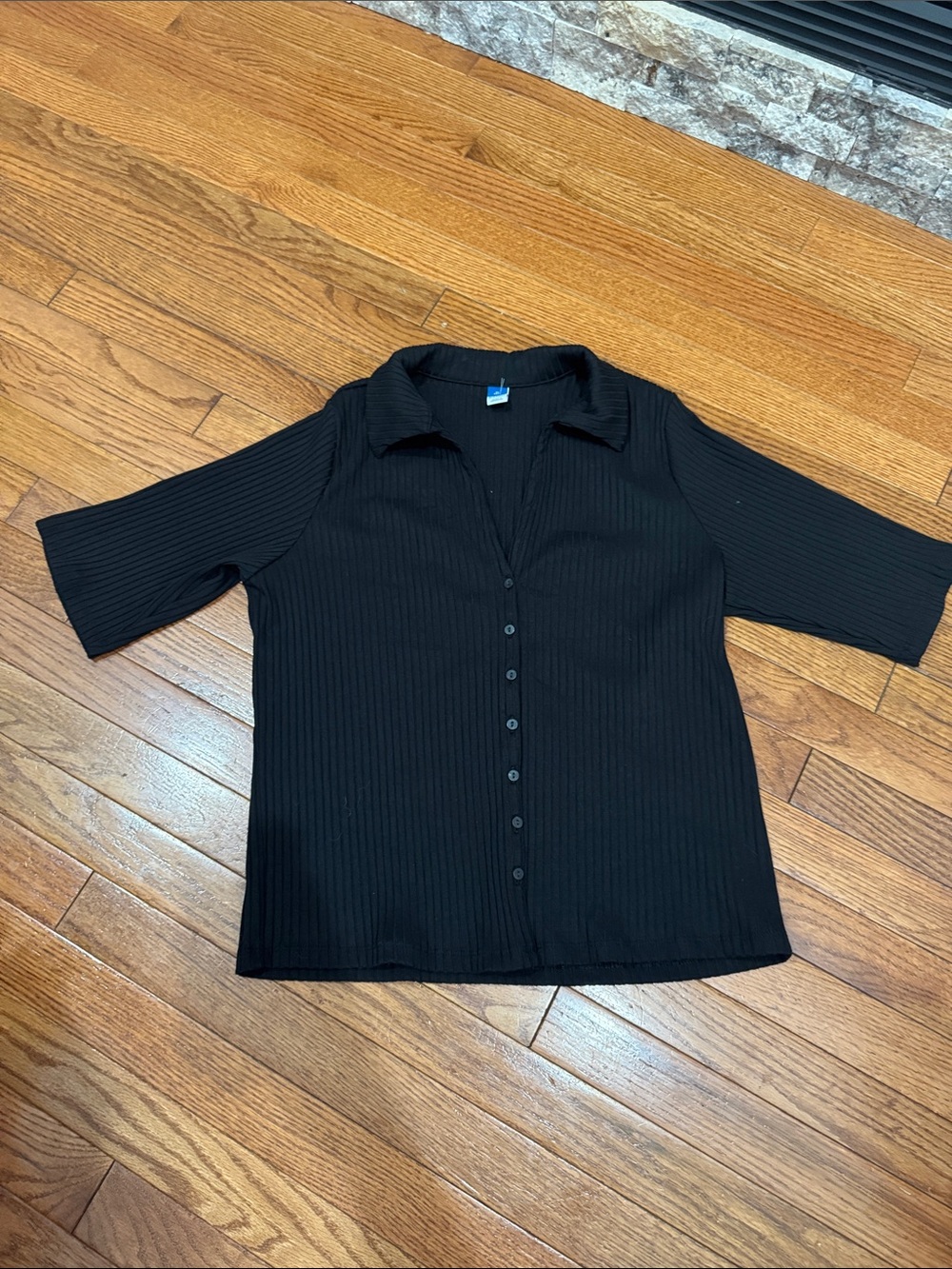 Old Navy Black Ribbed Collared Button-Up Top